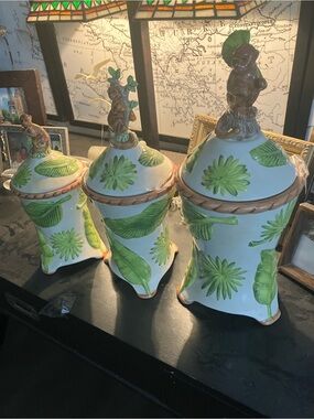 Vintage American Atelier Monkey Pattern Canisters